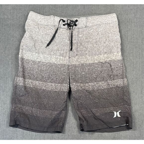Hurley Board Shorts Men 29 Gray Black Swim Trunks Surf Beach Athletic Quick Dry - Picture 1 of 11